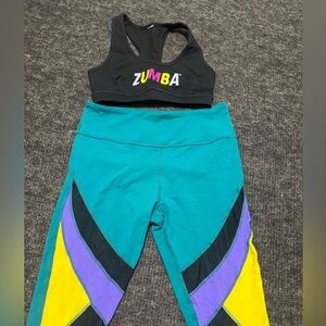 Zumba Fitness Colorful Leggings - Teal, Black, Yellow, Purple